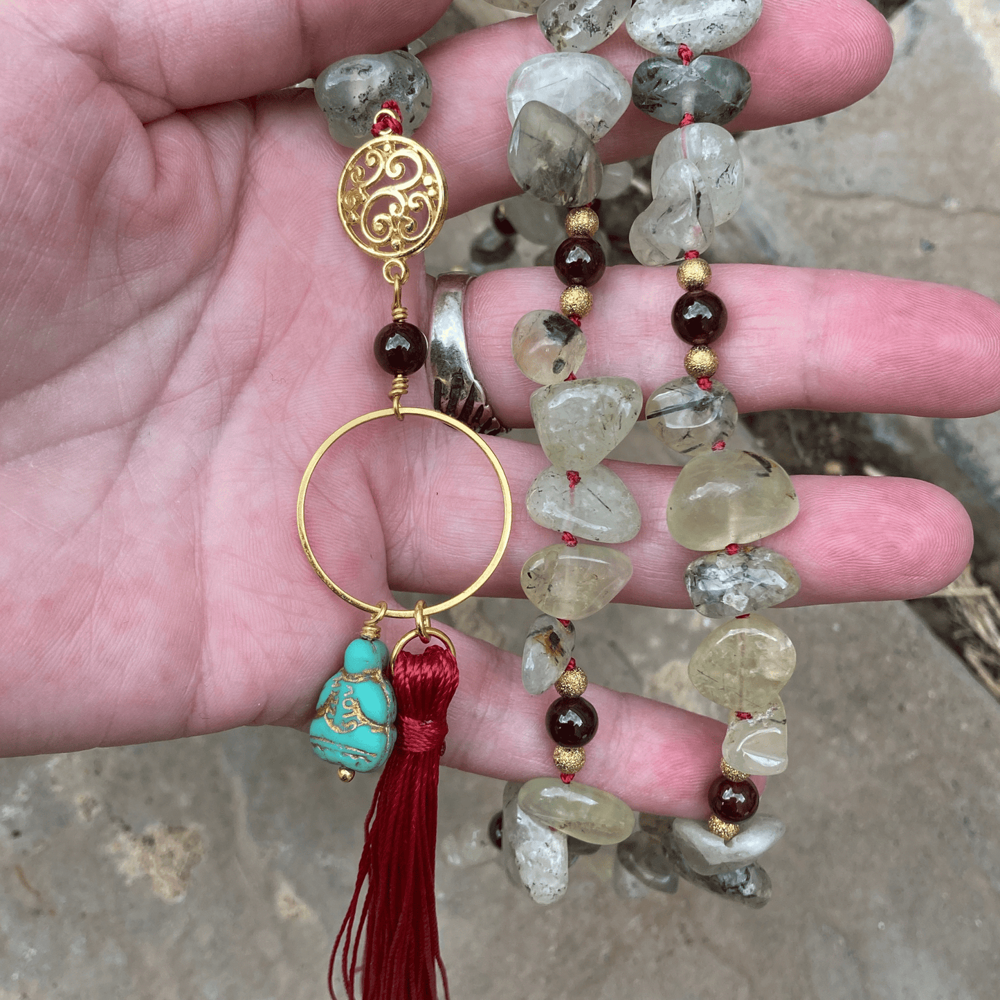 Necklaces Prehnite And Garnet Mala Yoga Style Necklace Jewelz Galore Handmade Prehnite And Garnet Mala Yoga Style Necklace | Jewelz Galore