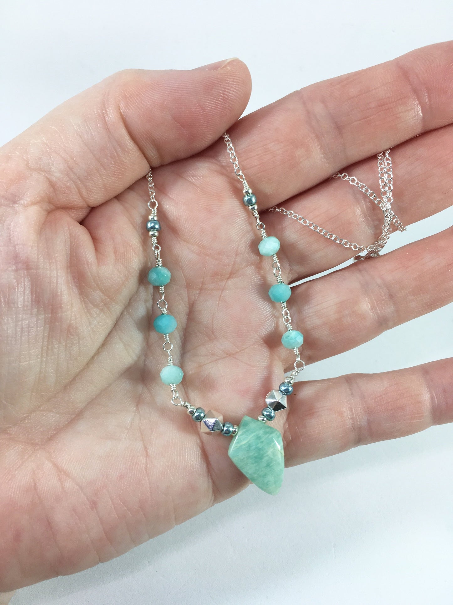 Necklace Amazonite Shield Necklace Jewelz Galore Silver Amazonite Shield Necklace | Jewelz Galore | Handmade Jewellery