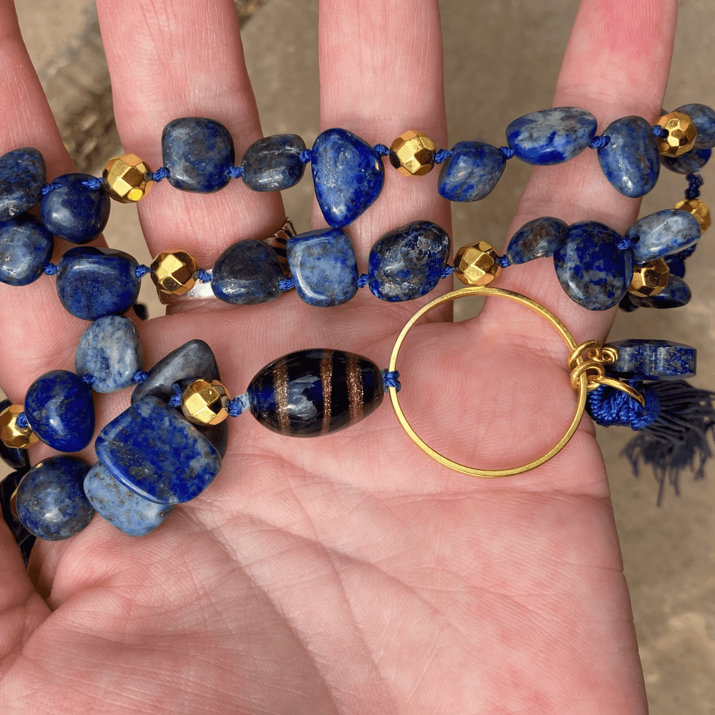 Necklaces Lapis lazuli And Hematite Mala Yoga Style Necklace Jewelz Galore Lapis lazuli And Hematite Mala Yoga Style Necklace | Jewelz Galore