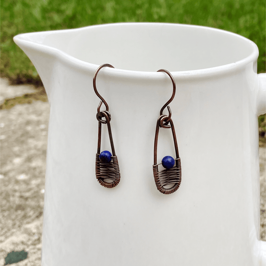 Earrings Lapis lazuli Copper Corset Weave Gemstone Earrings Jewelz Galore Buy Copper Corset Weave Gemstone Earrings | Jewelz Galore | Jewellery