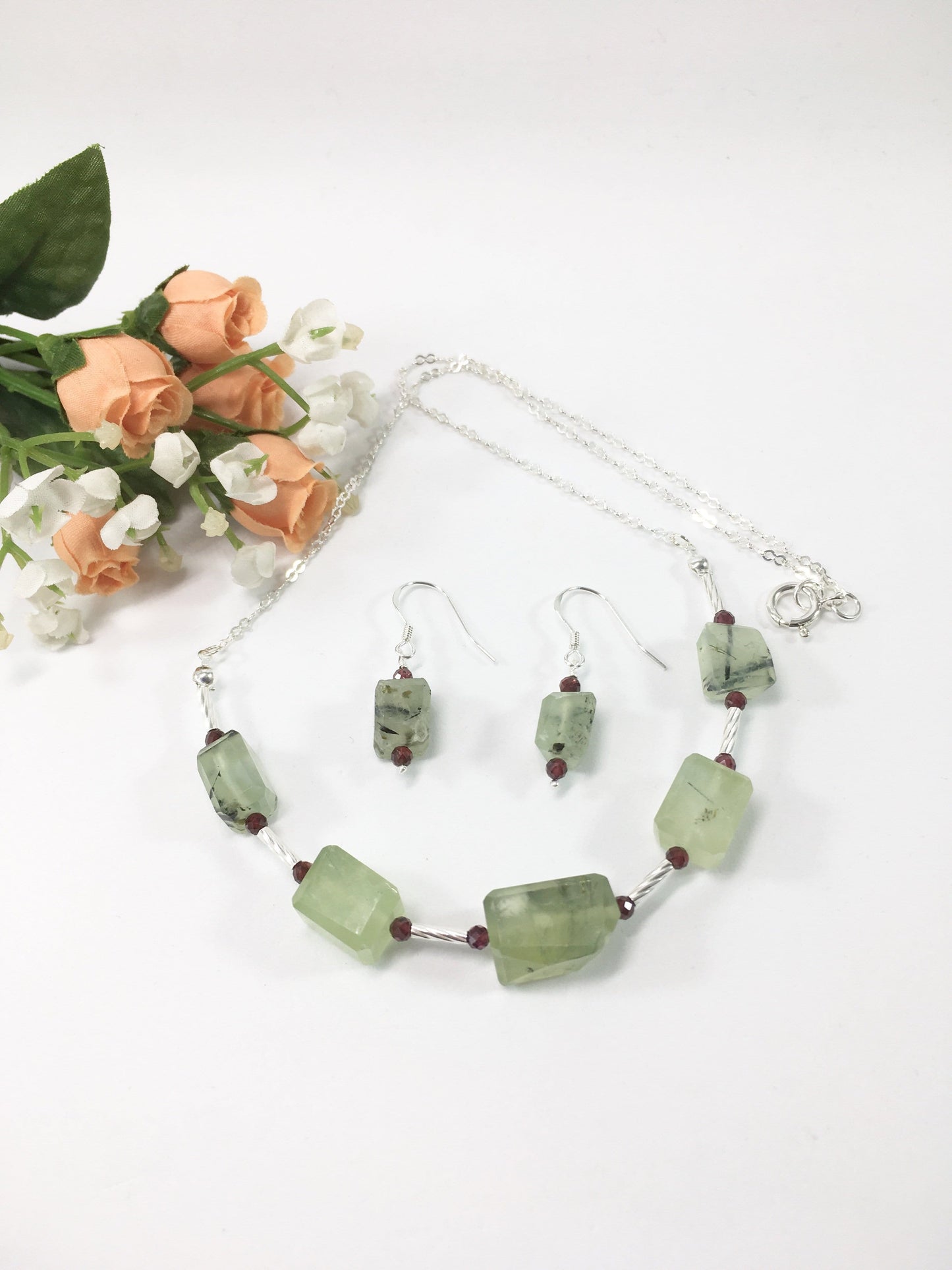 Necklace Prehnite And Garnet Necklace Jewelz Galore Prehnite And Garnet Gemstone Necklace | Jewelz Galore | Cambridge