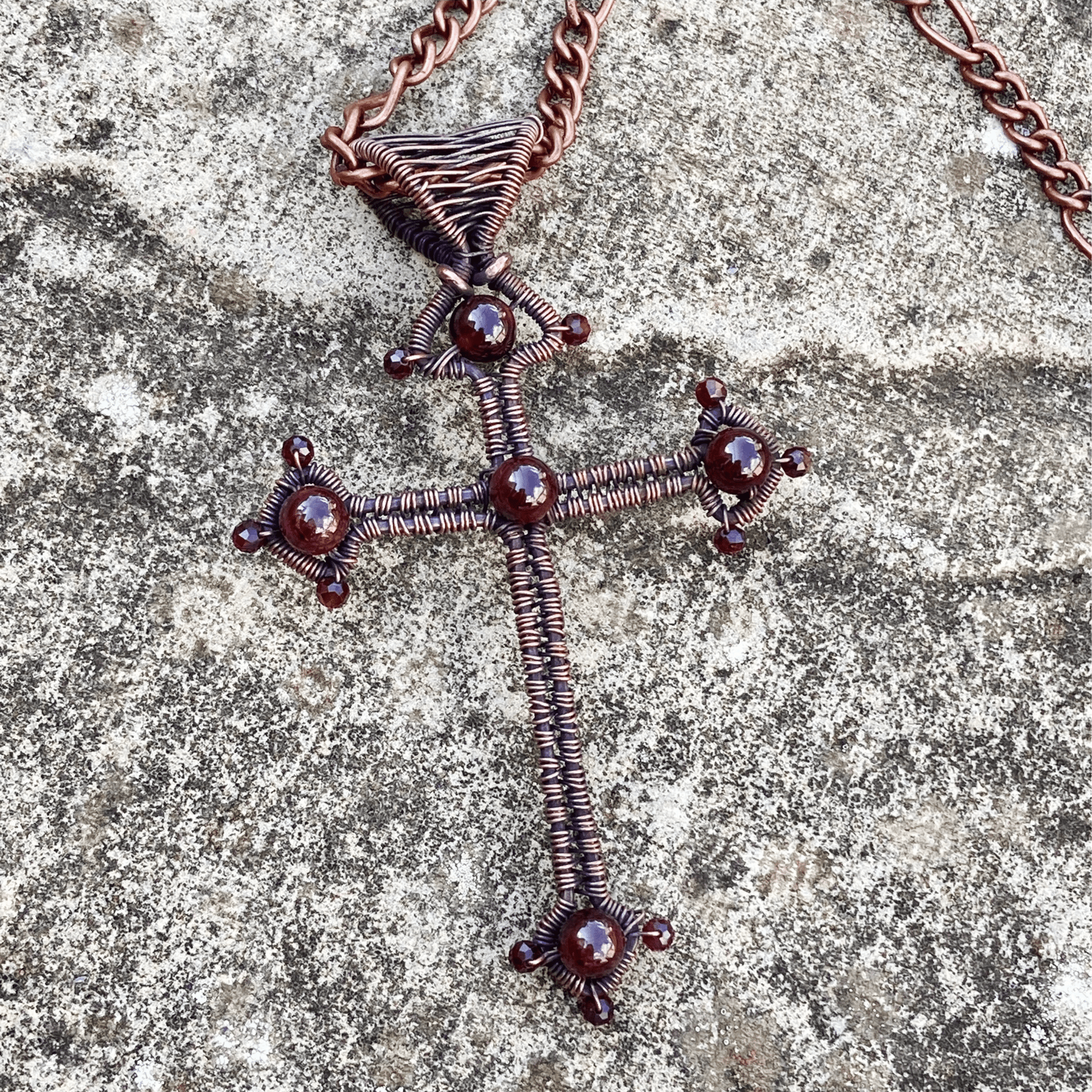 Pendant Garnet Copper Wire Wrapped Cross Pendant Jewelz Galore Garnet Copper Wire Wrapped Cross Pendant | Jewelz Galore | Jewellery