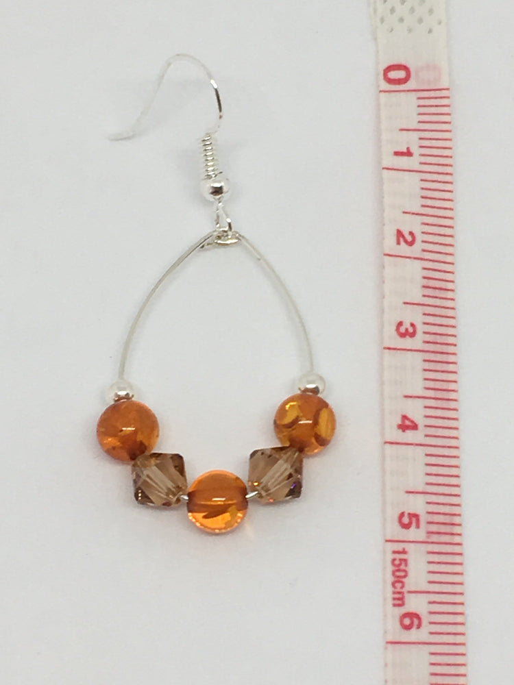 Amber And Swarovski Loop Earrings