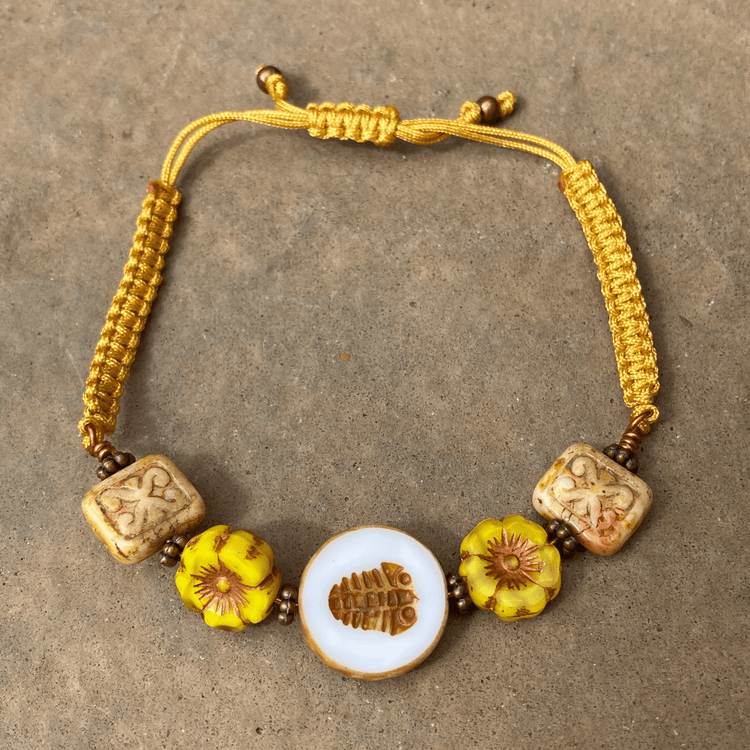 Handmade Adjustable Czech Beaded Macrame Bracelet