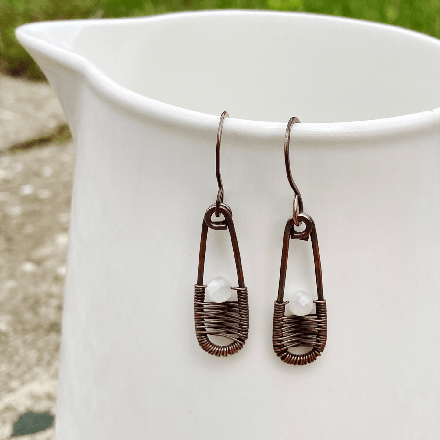 Earrings Moonstone Copper Corset Weave Gemstone Earrings Jewelz Galore Buy Copper Corset Weave Gemstone Earrings | Jewelz Galore | Jewellery