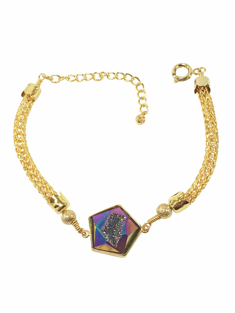 Rainbow Druzy Agate Viking Knit Bracelet