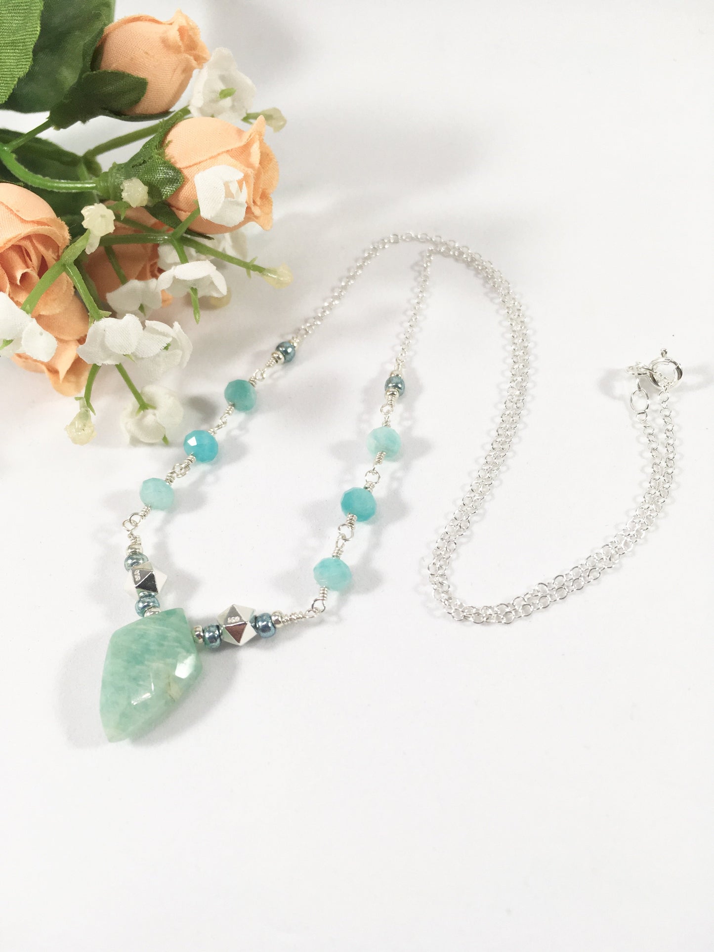 Necklace Amazonite Shield Necklace Jewelz Galore Silver Amazonite Shield Necklace | Jewelz Galore | Handmade Jewellery