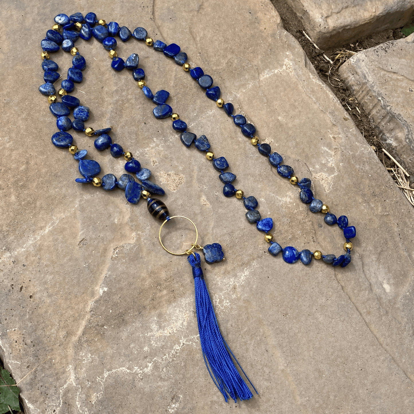 Necklaces Lapis lazuli And Hematite Mala Yoga Style Necklace Jewelz Galore Lapis lazuli And Hematite Mala Yoga Style Necklace | Jewelz Galore