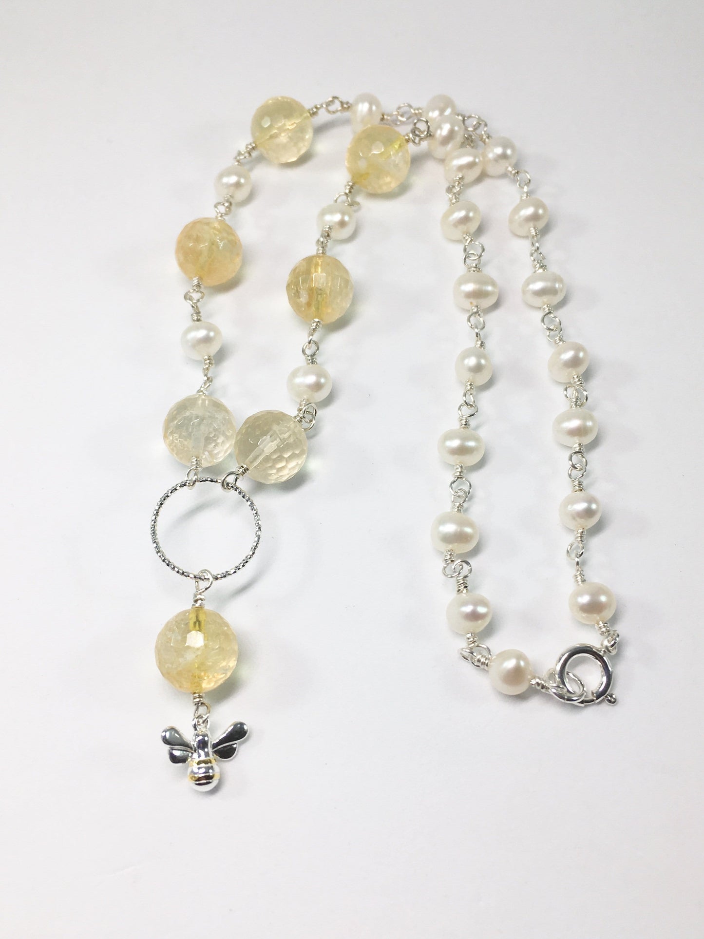 Necklace Sterling Silver Citrine And Freshwater Pearl Bee Necklace Jewelz Galore Sterling Silver Citrine And Pearl Bee Necklace | Jewelz Galore