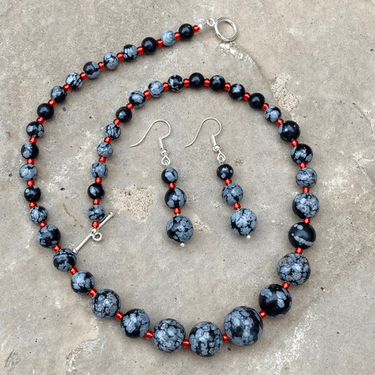 Necklace Snowflake Obsidian Necklace Set Jewelz Galore Snowflake Obsidian Necklace Set | Jewelz Galore | Handmade Jewellery