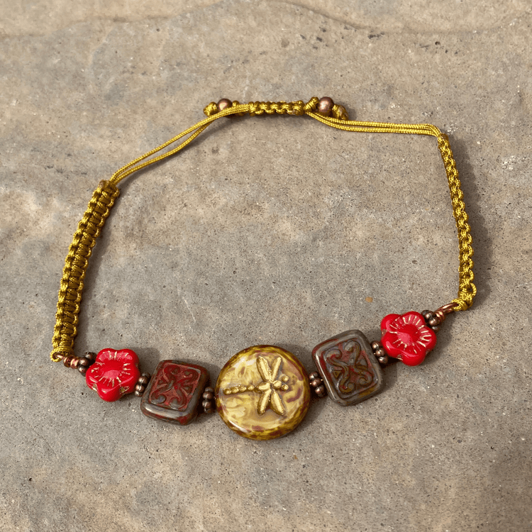 Handmade Adjustable Czech Beaded Macrame Bracelet
