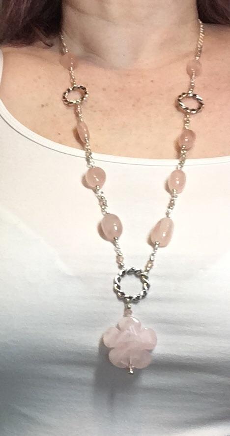 Necklace Rose Quartz Flower Necklace Jewelz Galore