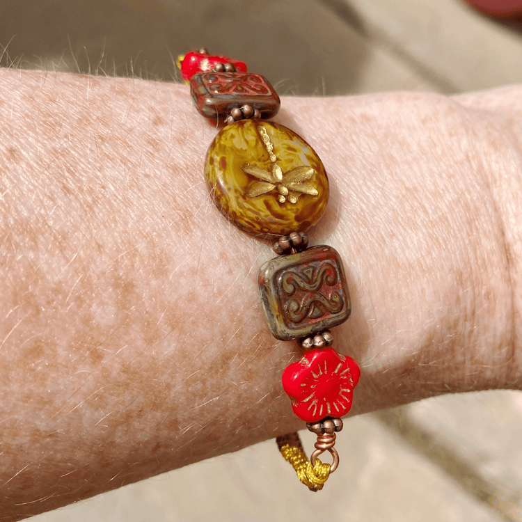 Handmade Adjustable Czech Beaded Macrame Bracelet