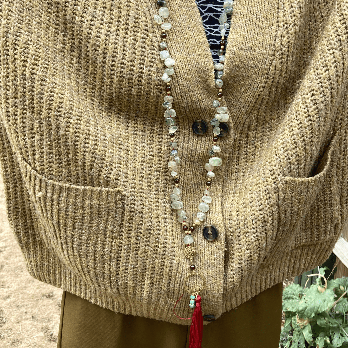 Necklaces Prehnite And Garnet Mala Yoga Style Necklace Jewelz Galore Handmade Prehnite And Garnet Mala Yoga Style Necklace | Jewelz Galore