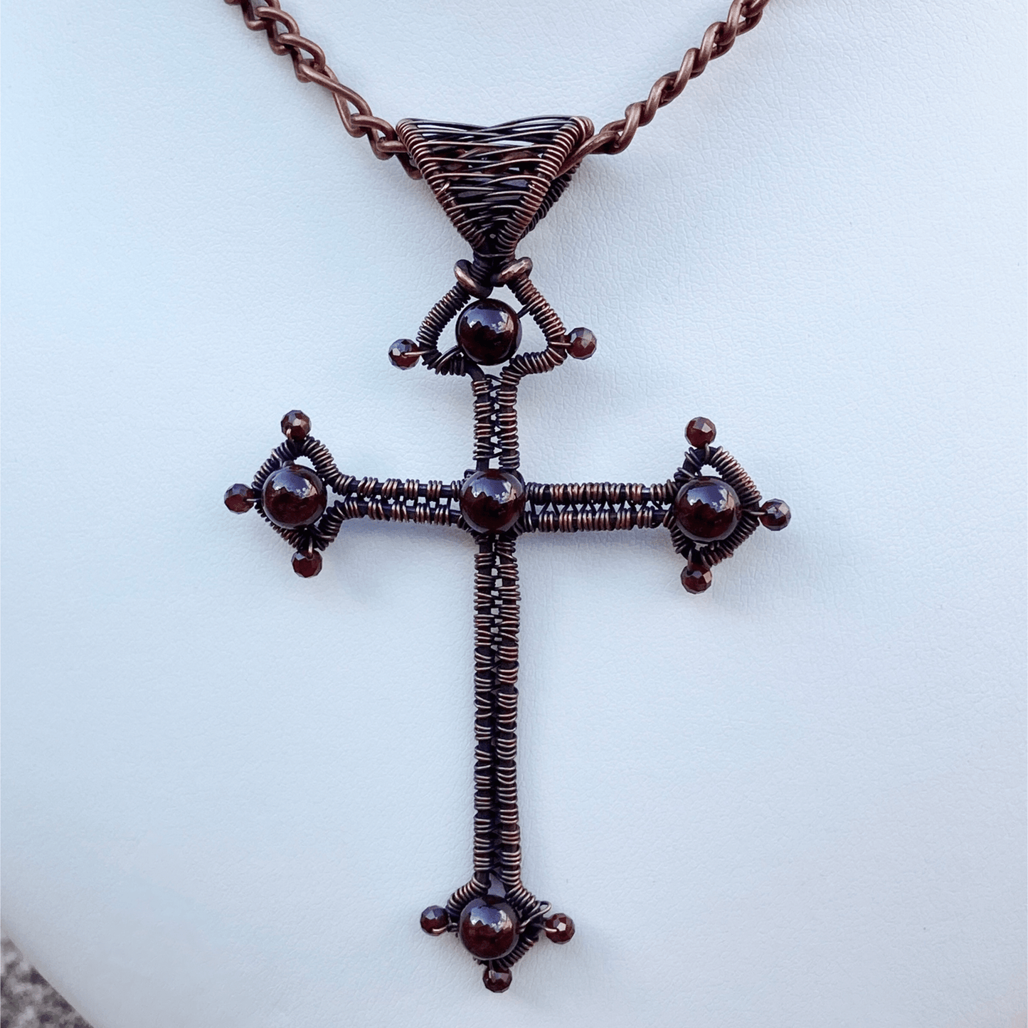 Pendant Garnet Copper Wire Wrapped Cross Pendant Jewelz Galore Garnet Copper Wire Wrapped Cross Pendant | Jewelz Galore | Jewellery