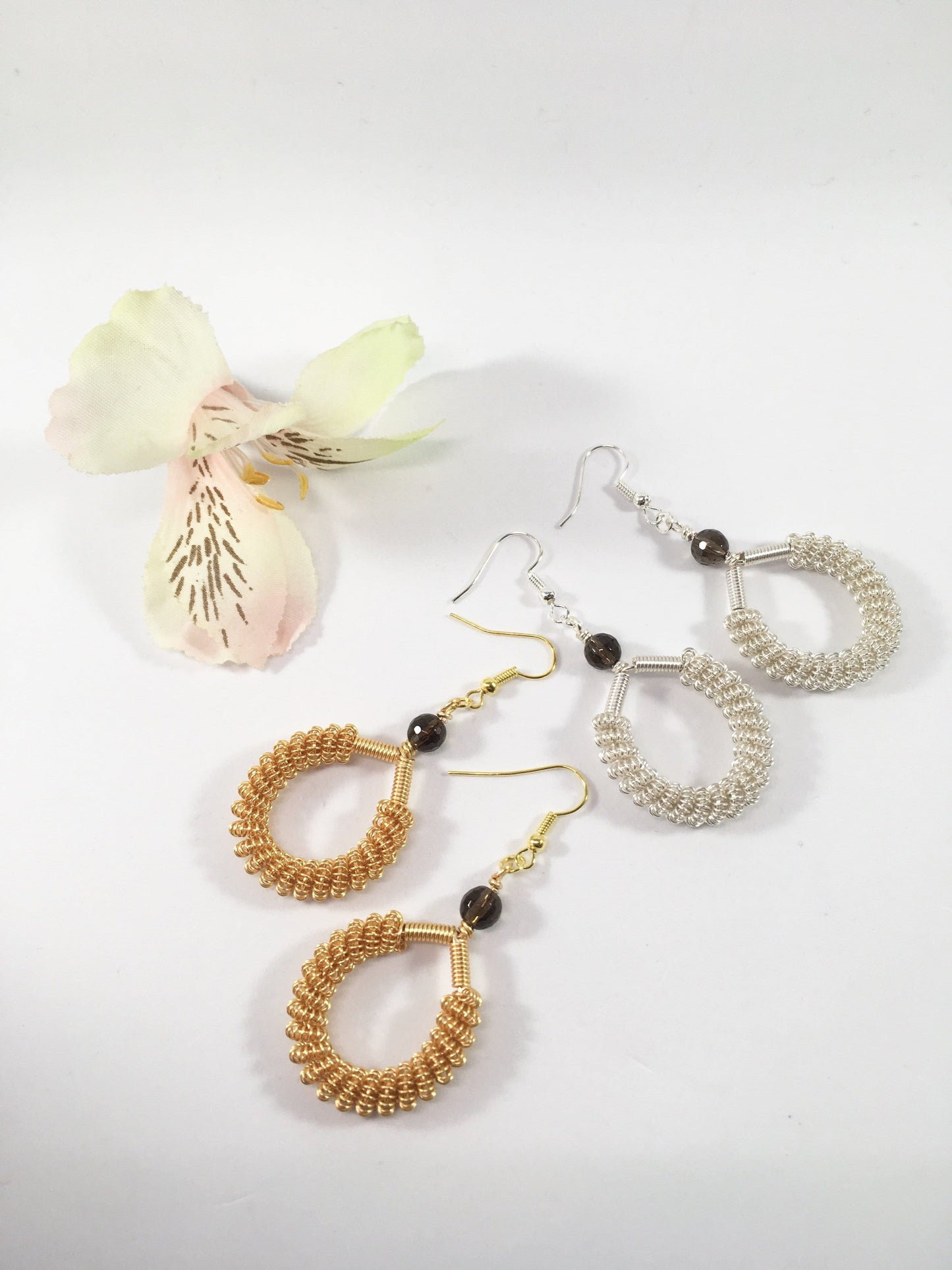 Earrings Smokey Quartz Coiled Earrings Jewelz Galore