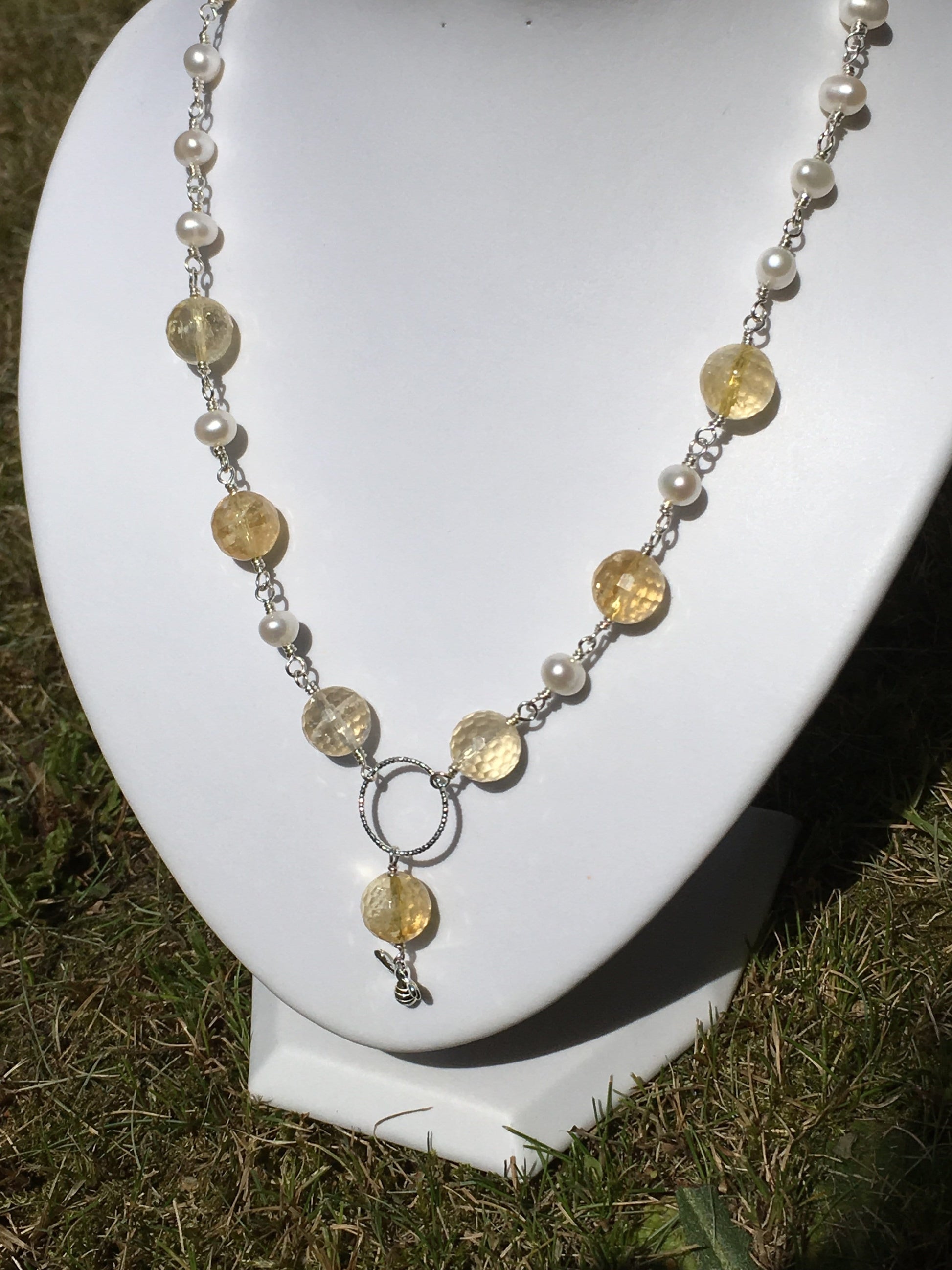 Necklace Sterling Silver Citrine And Freshwater Pearl Bee Necklace Jewelz Galore Sterling Silver Citrine And Pearl Bee Necklace | Jewelz Galore
