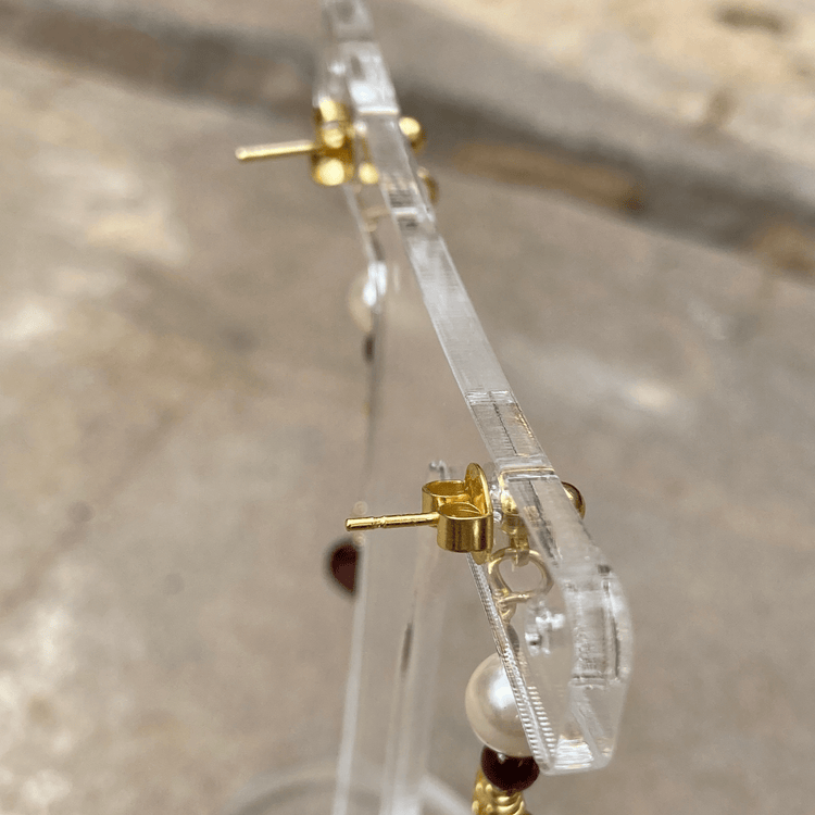 Handmade Garnet And Shell Pearl Gemstone Heart Earrings