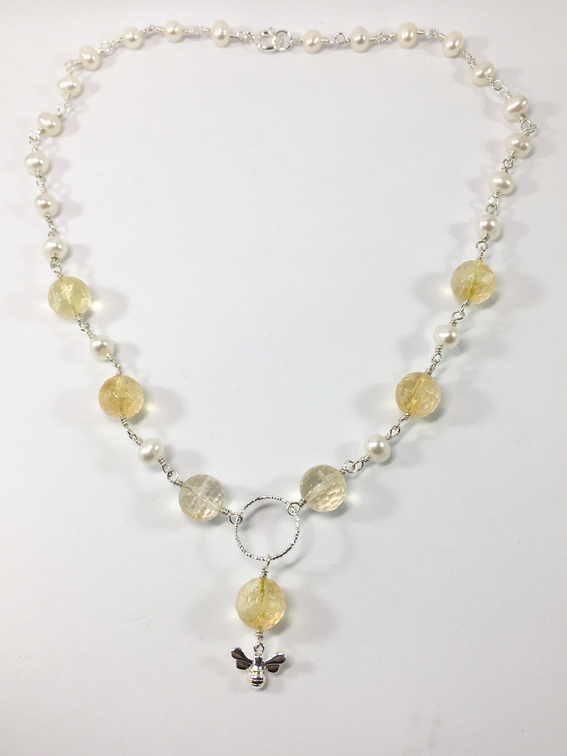 Necklace Sterling Silver Citrine And Freshwater Pearl Bee Necklace Jewelz Galore Sterling Silver Citrine And Pearl Bee Necklace | Jewelz Galore