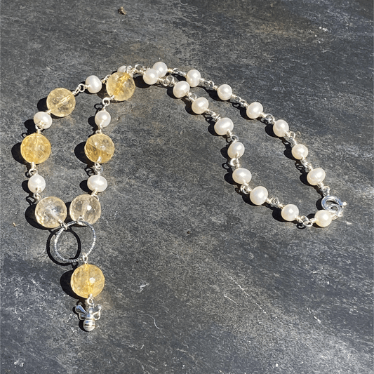 Necklace Sterling Silver Citrine And Freshwater Pearl Bee Necklace Jewelz Galore Sterling Silver Citrine And Pearl Bee Necklace | Jewelz Galore