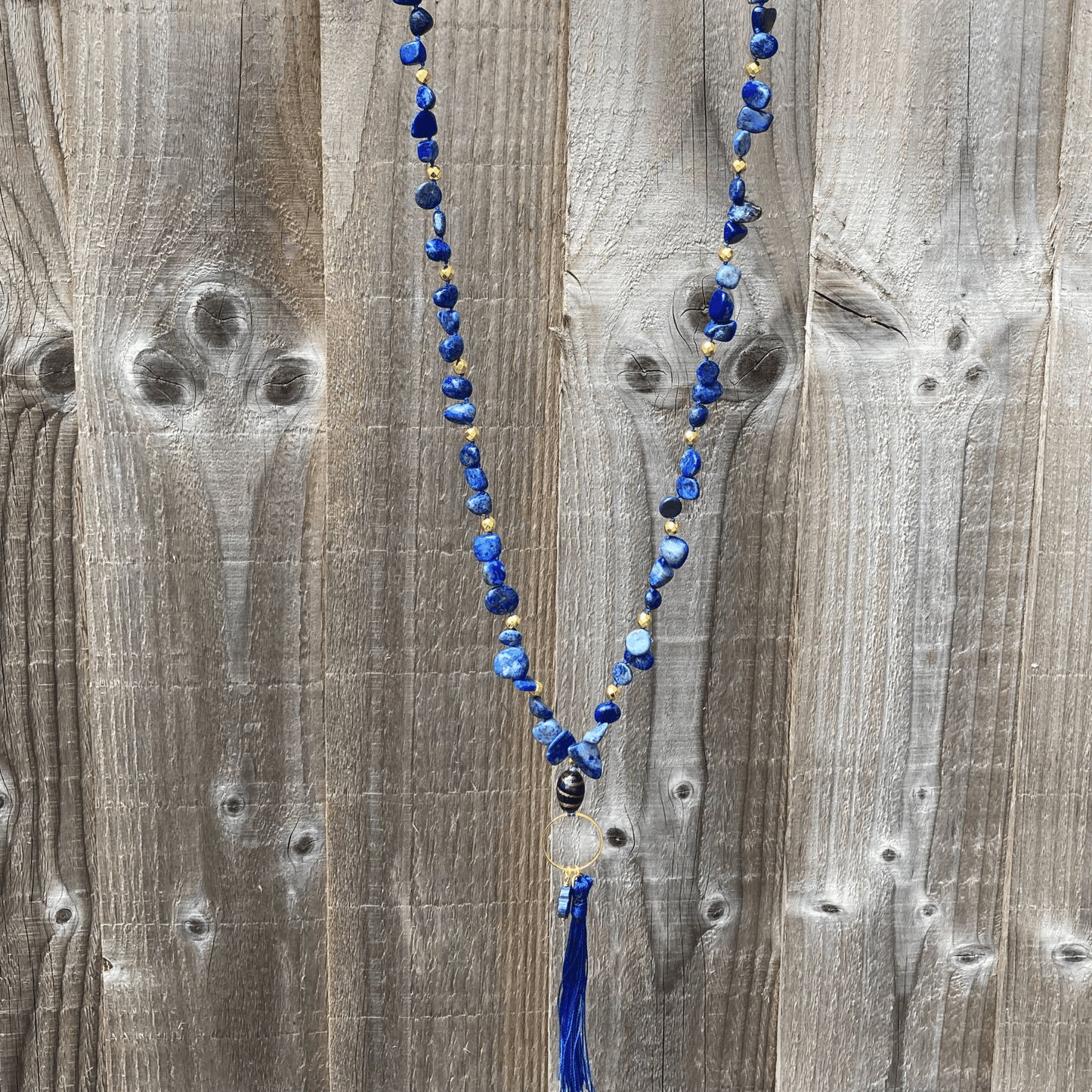 Necklaces Lapis lazuli And Hematite Mala Yoga Style Necklace Jewelz Galore Lapis lazuli And Hematite Mala Yoga Style Necklace | Jewelz Galore