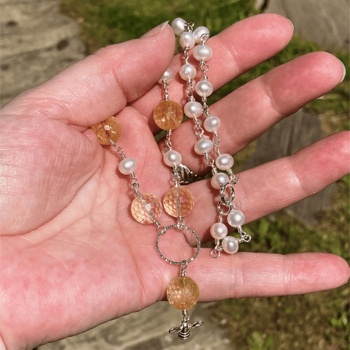 Necklace Sterling Silver Citrine And Freshwater Pearl Bee Necklace Jewelz Galore Sterling Silver Citrine And Pearl Bee Necklace | Jewelz Galore