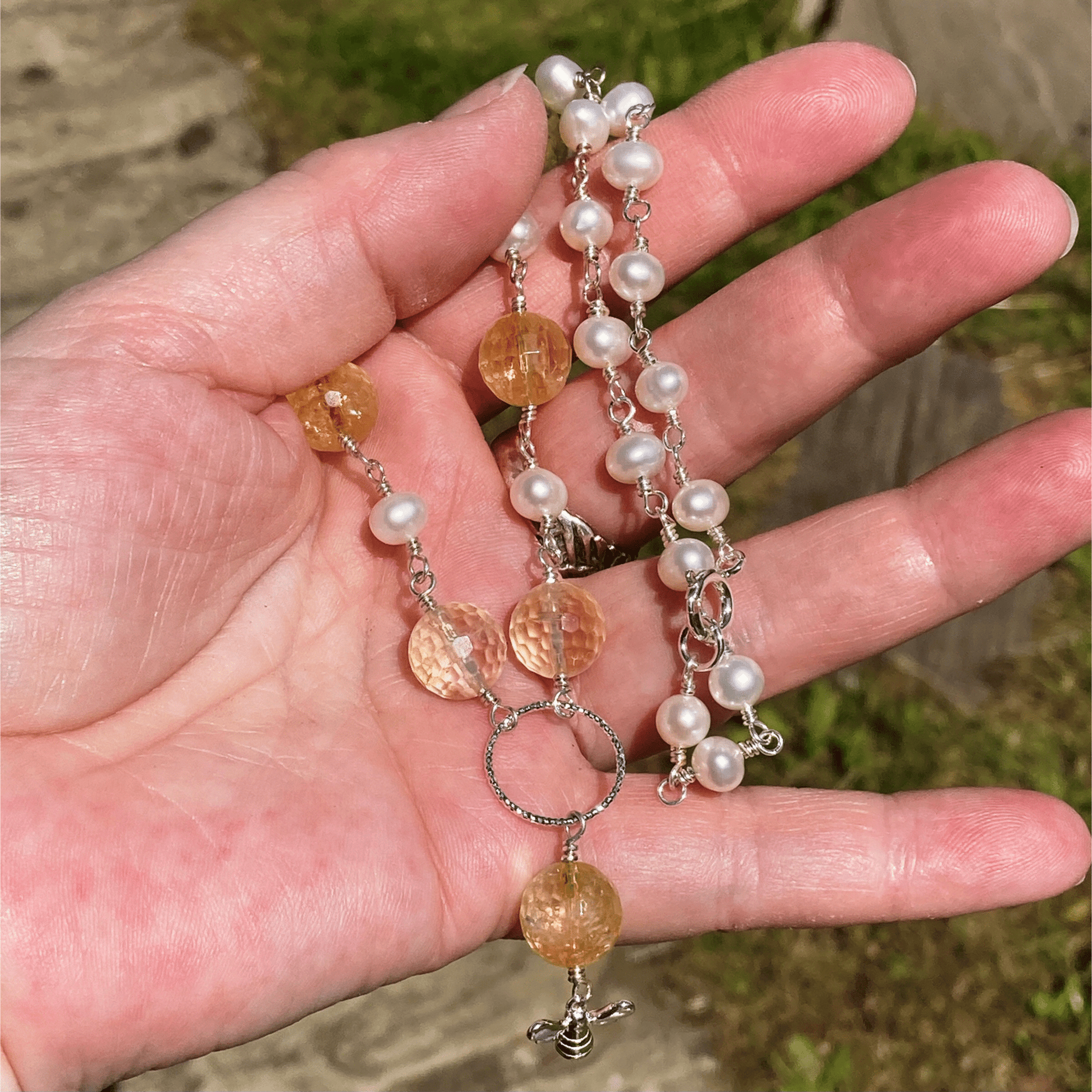 Necklace Sterling Silver Citrine And Freshwater Pearl Bee Necklace Jewelz Galore Sterling Silver Citrine And Pearl Bee Necklace | Jewelz Galore