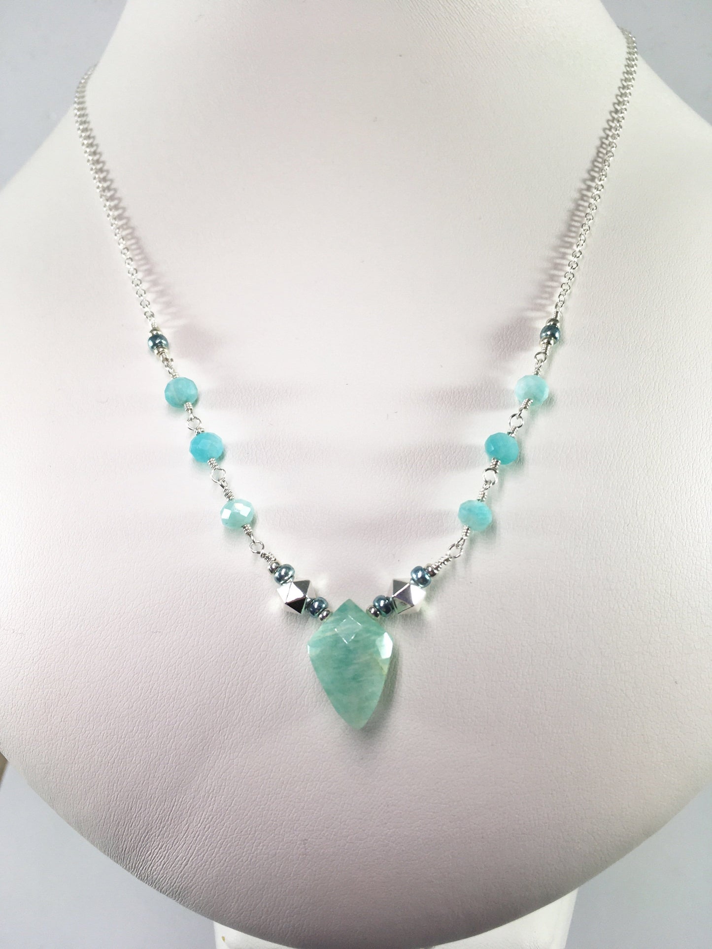 Necklace Amazonite Shield Necklace Jewelz Galore Silver Amazonite Shield Necklace | Jewelz Galore | Handmade Jewellery