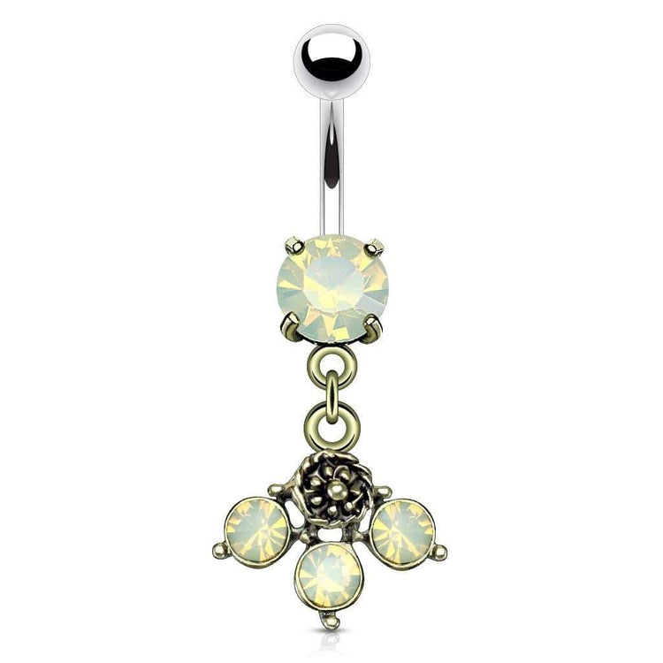 Opalite Antique Style Silver Belly Navel Bar Ladies Navel Bar By Jewelz Galore