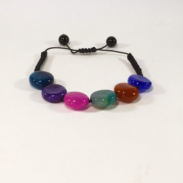 Handmade Colourful Multi Coloured Agate Gemstone Adjustable Bracelet | Jewelz Galore