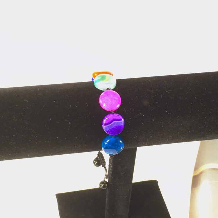 Handmade Colourful Multi Coloured Agate Gemstone Adjustable Bracelet | Jewelz Galore