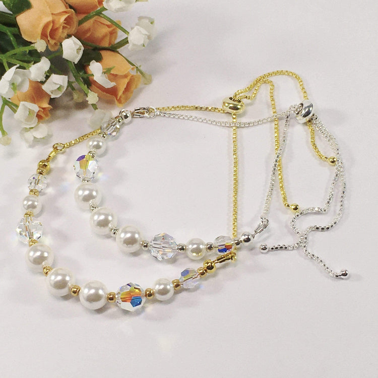 Shell Pearl And Swarovski Crystal Elements Slider Bracelet