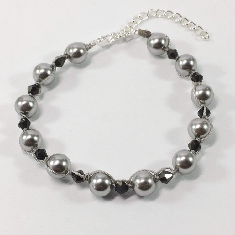 Handmade Shell Pearl And Crystal Knotted Bracelet