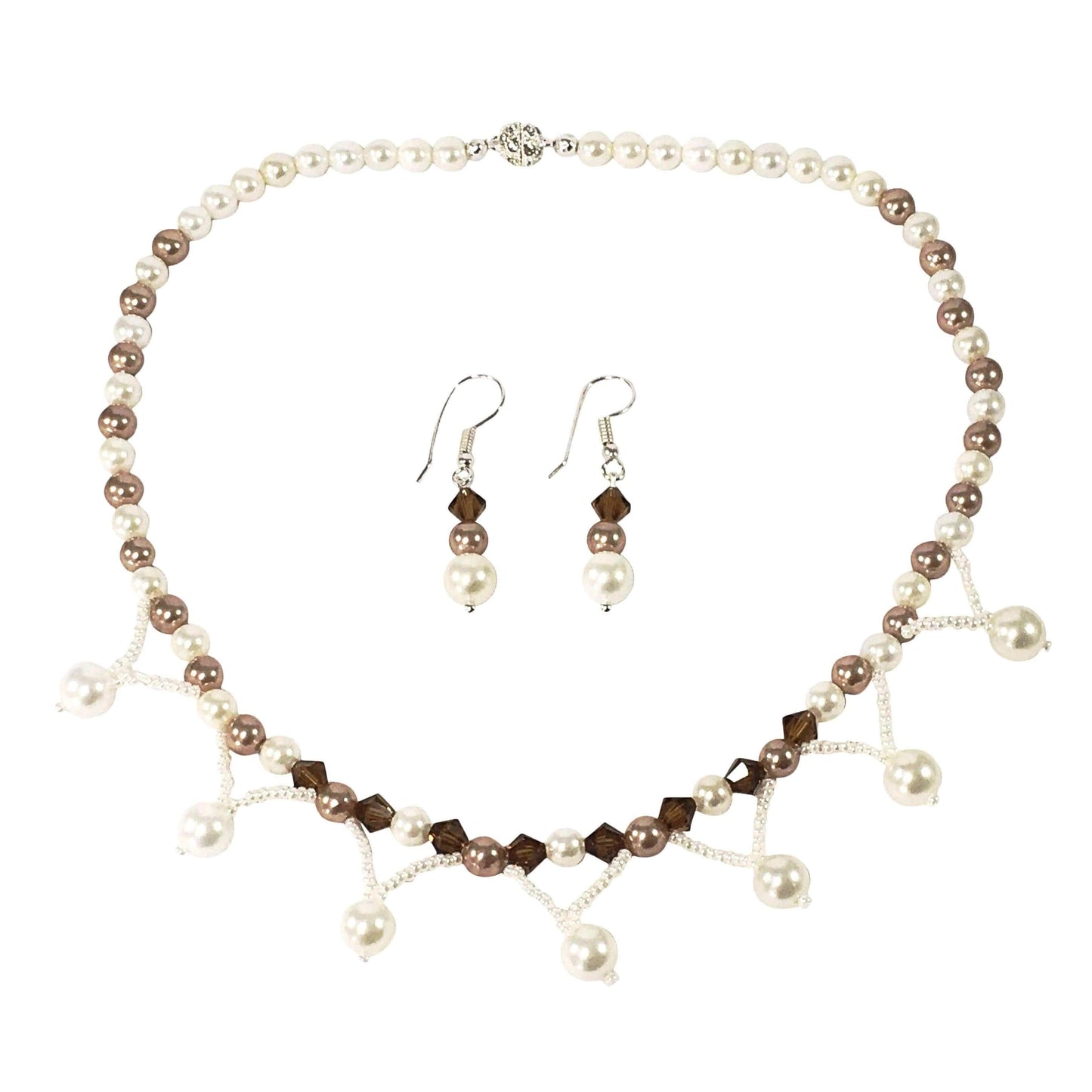 Necklace Coffee And Cream Shell Pearl Bridal Necklace Set Jewelz Galore Sterling Silver Shell Pearl Bridal Set | Jewelz Galore | Jewellery