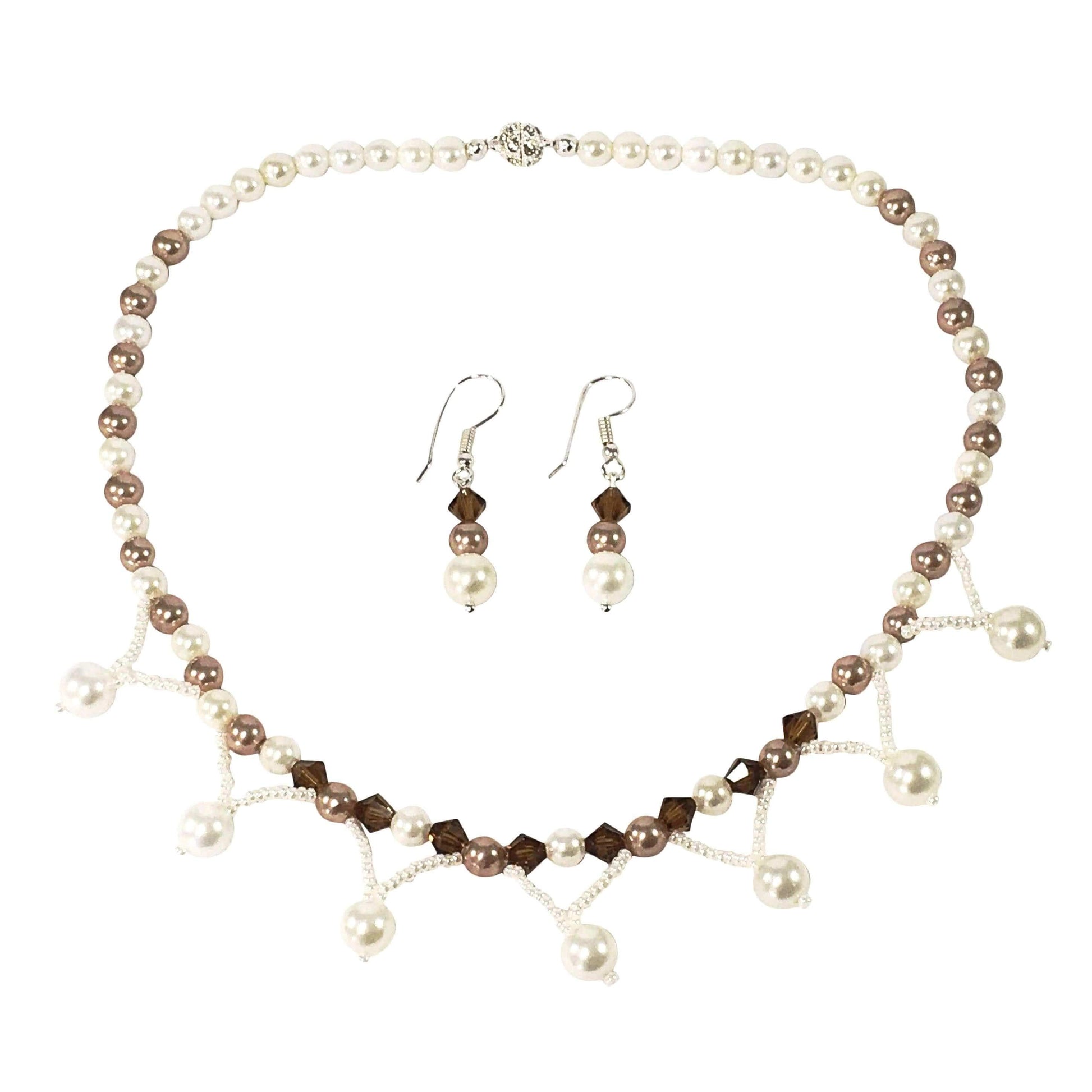 Necklace Coffee And Cream Shell Pearl Bridal Necklace Set Jewelz Galore Sterling Silver Shell Pearl Bridal Set | Jewelz Galore | Jewellery