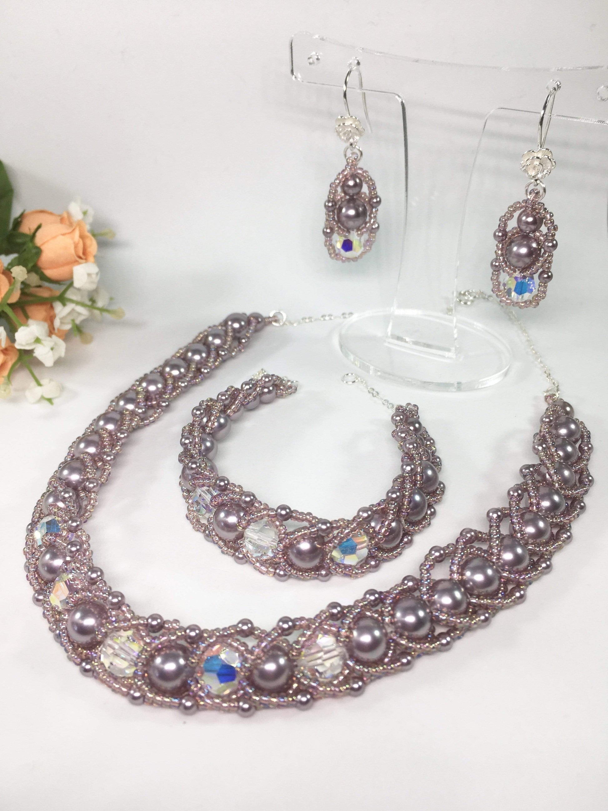 Necklace Mauve Shell Pearl Bridal Set Jewelz Galore Buy Mauve Pearl Bridal Set | Jewelz Galore | Artisan Jewellery