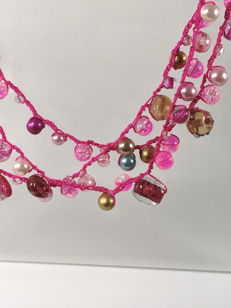 Pink Beaded Crochet Necklace