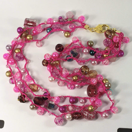 Necklace Pink Beaded Crochet Necklace Jewelz Galore Pink Beaded Crochet Necklace | Jewelz Galore | Jewellery