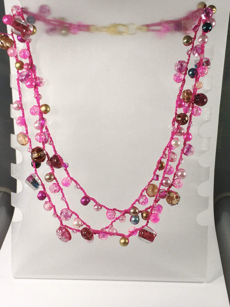 Pink Beaded Crochet Necklace