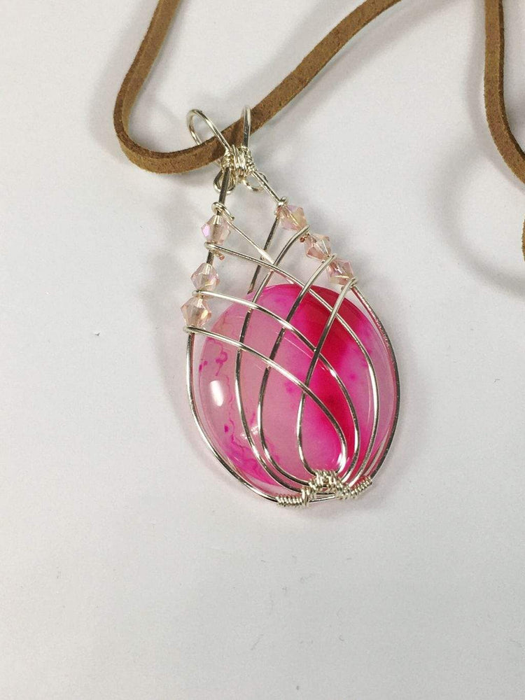 Handmade Wire Wrapped Pink Onyx Gemstone Pendant Necklace