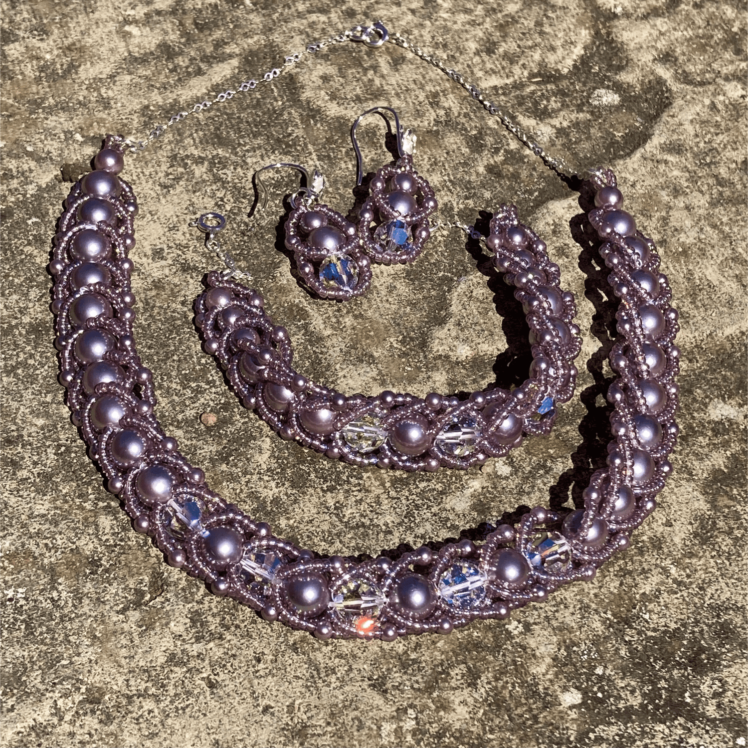 Handmade Mauve Shell Pearl Bridal Set