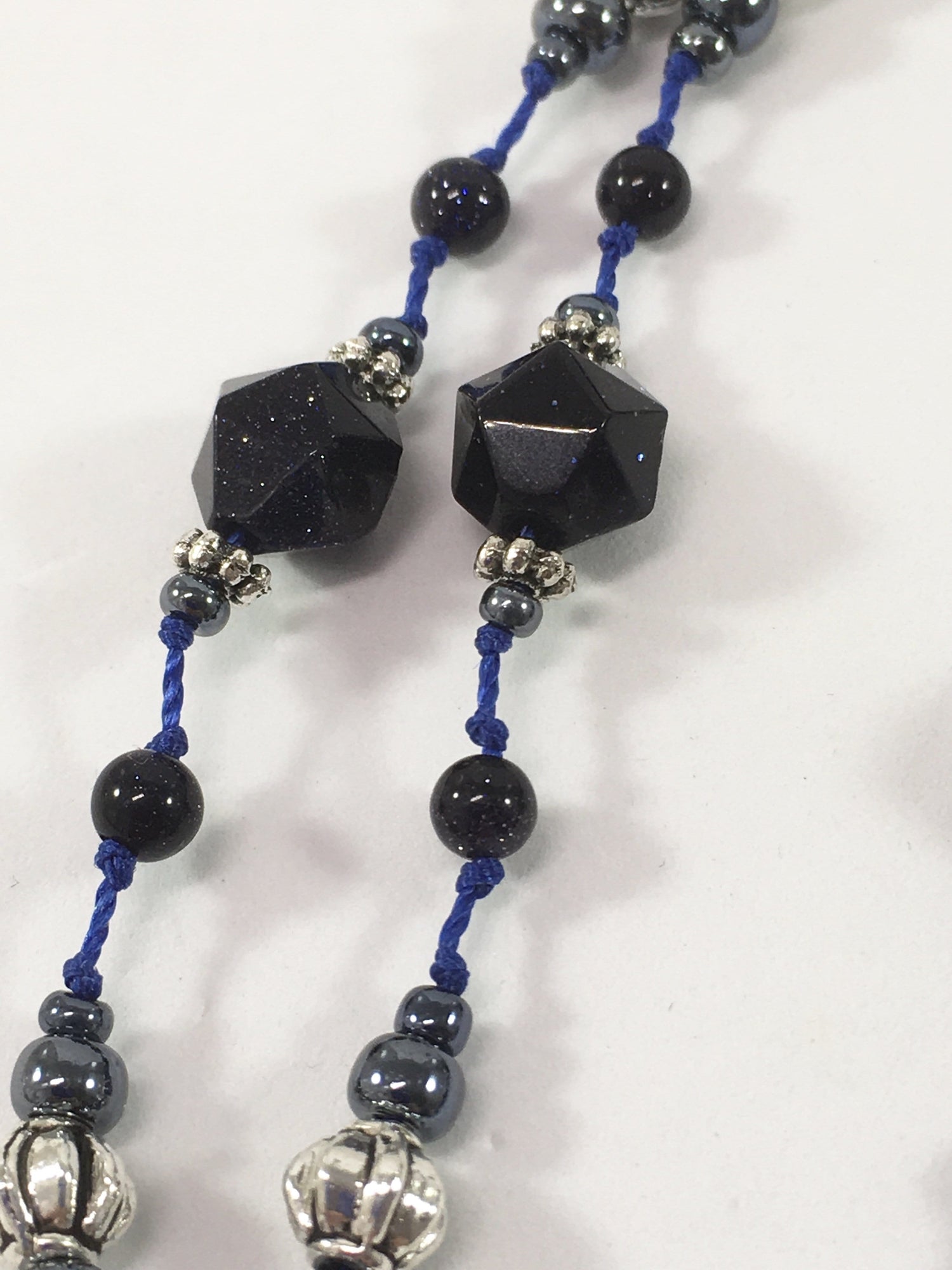 Handmade Celtic Knotted Blue Goldstone Beaded Necklace | Jewelz Galore