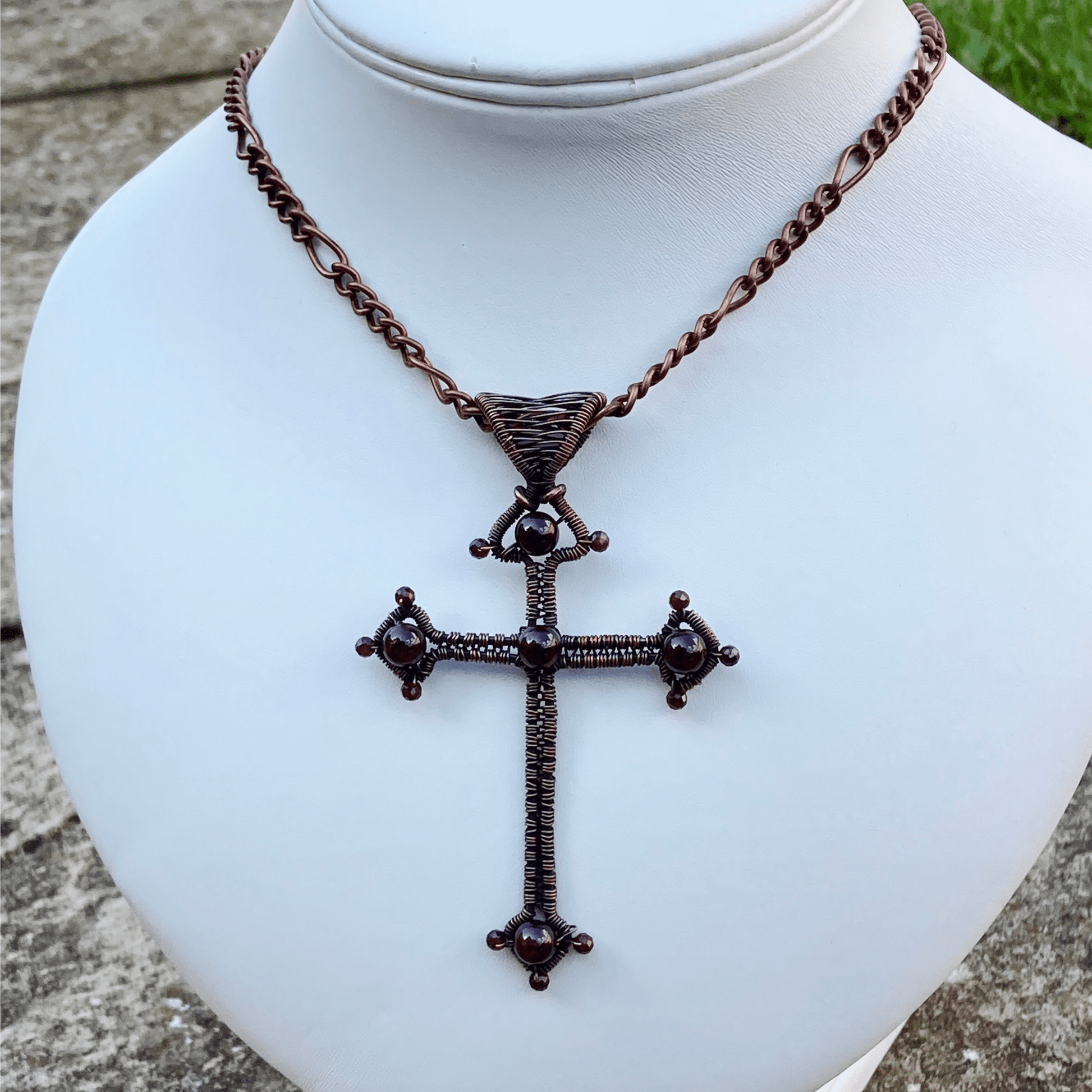 Pendant Garnet Copper Wire Wrapped Cross Pendant Jewelz Galore Garnet Copper Wire Wrapped Cross Pendant | Jewelz Galore | Jewellery 