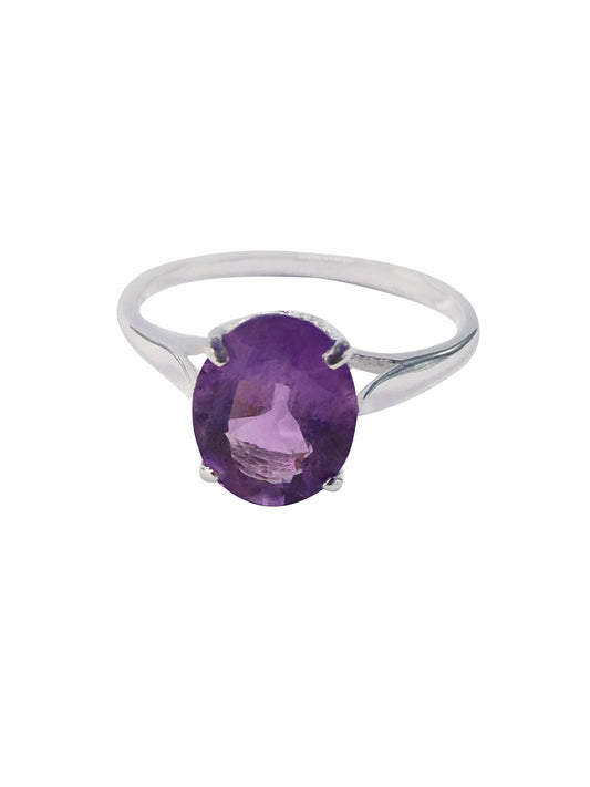 Oval Faceted Amethyst And Sterling Silver Ring