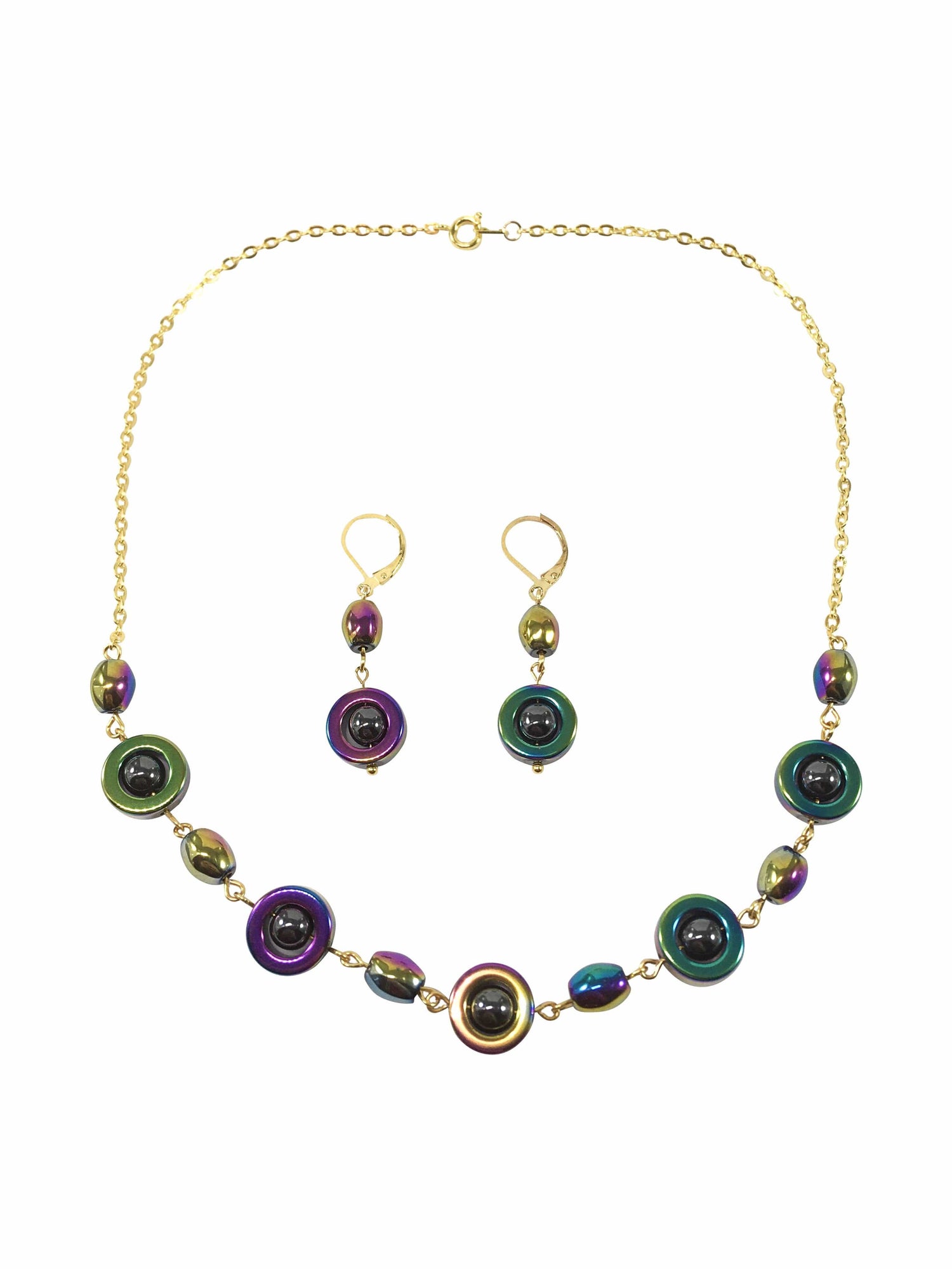 Rainbow Hematite Gemstone Necklace And Earring Set