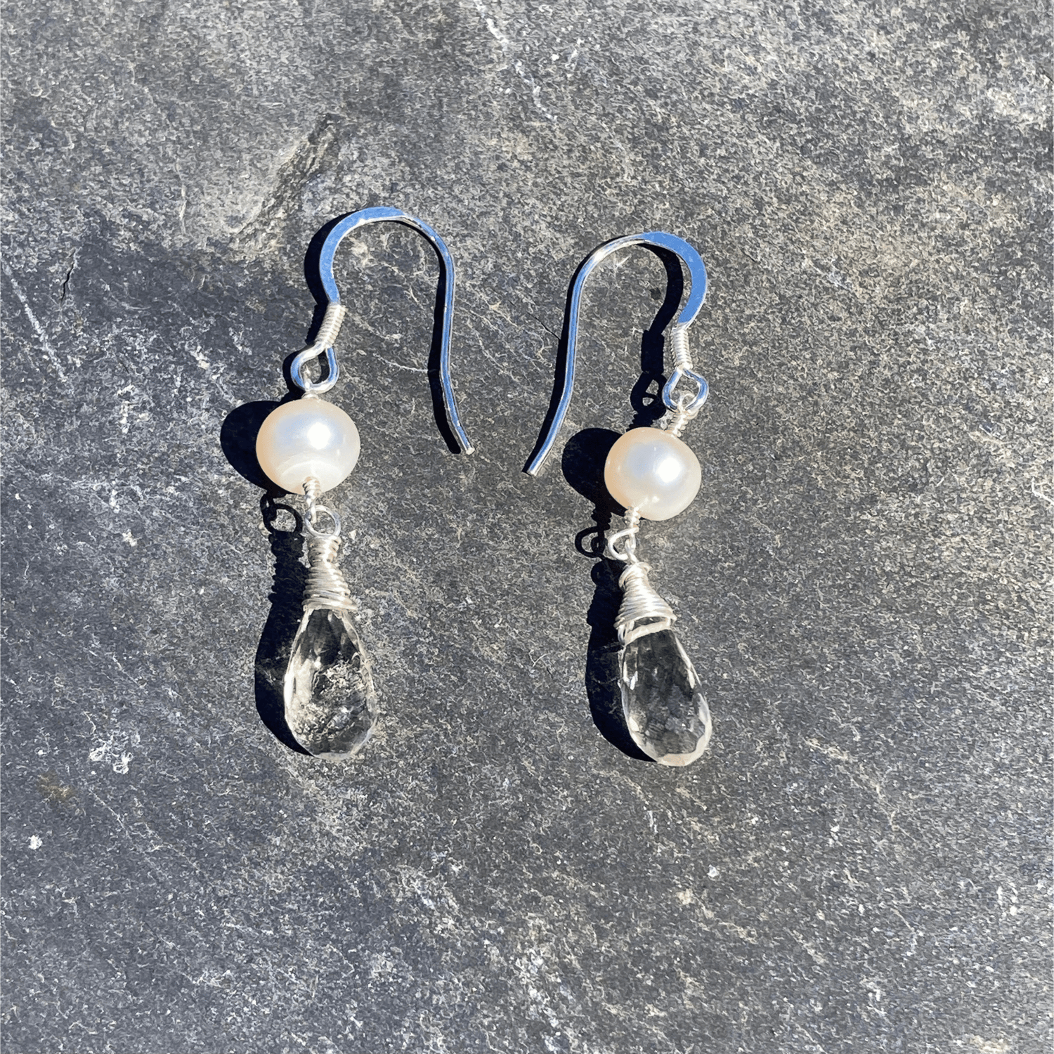 Handmade Green Amethyst Gemstone And Freshwater Pearl Sterling Silver Earrings