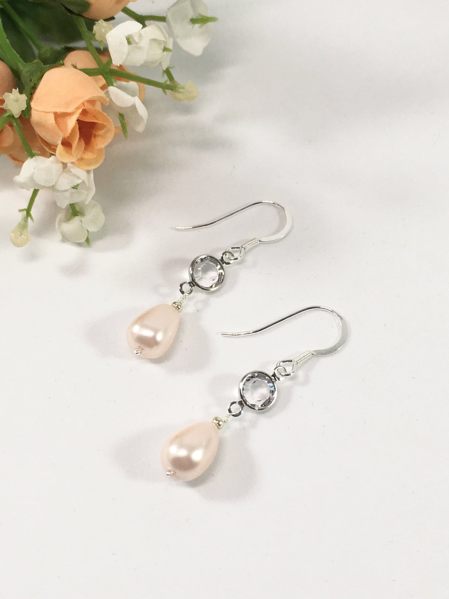 Sterling Silver Pearl Bridal Earrings