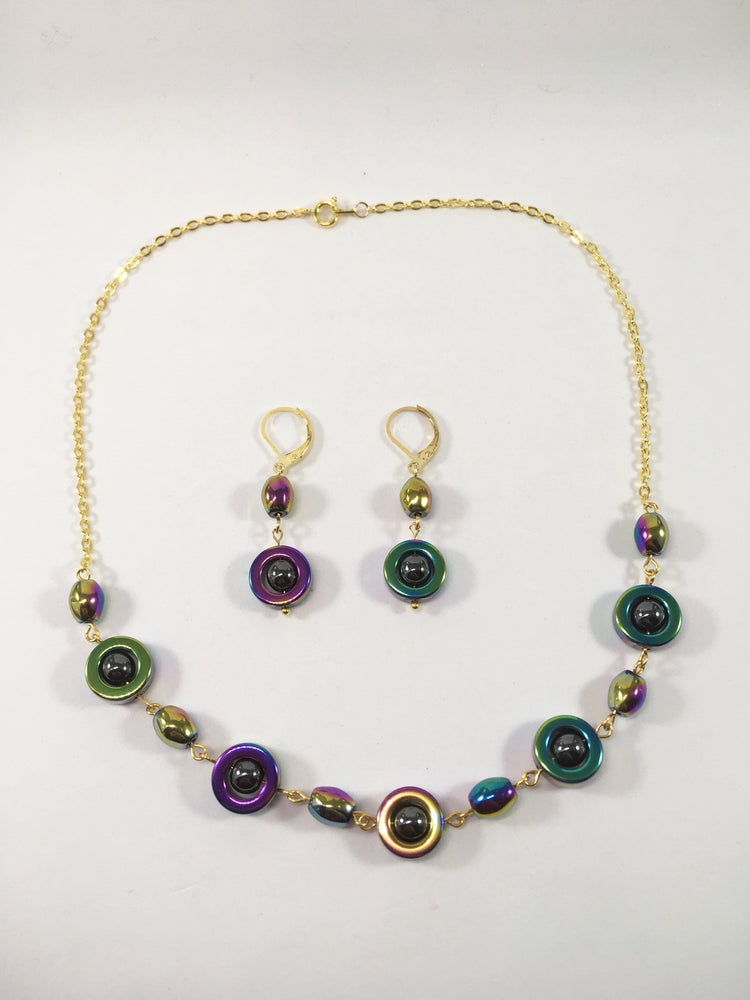Rainbow Hematite Gemstone Necklace Set