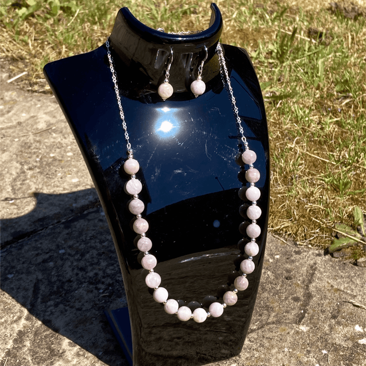Handmade Kunzite Gemstone And Sterling Silver Necklace Set