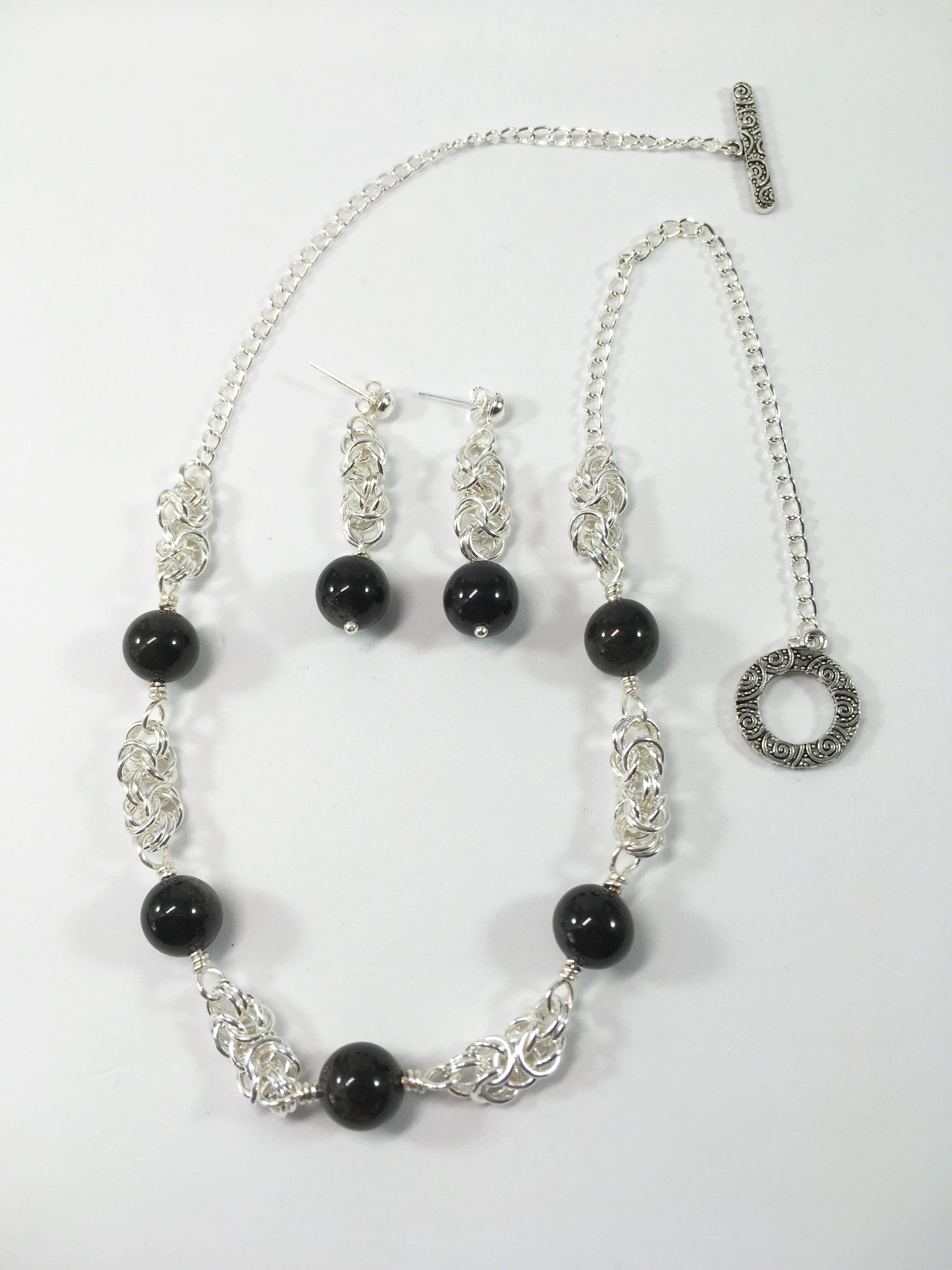 Necklace Black Obsidian Byzantine Set Jewelz Galore Black Obsidian Chainmaille Necklace Set | Jewelz Galore | Jewellery